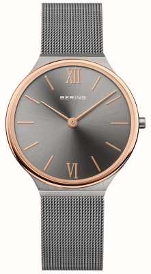 Bering Reloj de mujer ultrafino (34 mm) con esfera gris/pulsera de malla de acero inoxidable gris 18434-369