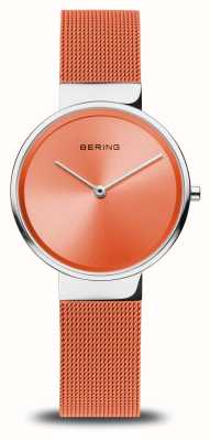 Bering Reloj clásico para mujer (31 mm) con esfera naranja/pulsera de malla de acero naranja 14531-505