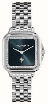 Olivia Burton Esfera azul cuadrada suave/brazalete de acero inoxidable. 24000083