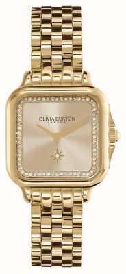 Olivia Burton Esfera cuadrada de champán suave/brazalete de acero inoxidable en tono dorado. 24000084