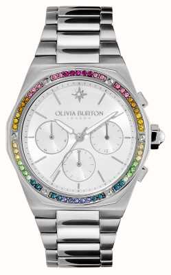 Olivia Burton Hexa multifunción esfera plateada cristal arcoíris/pulsera de acero inoxidable 24000101