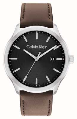 Calvin Klein Define para hombre (43 mm) esfera negra/correa de piel marrón 25200354