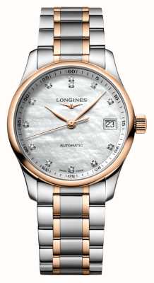 LONGINES Reloj automático Master para mujer (34 mm) con esfera de diamantes de nácar/brazalete de acero inoxidable de dos tonos L23575897