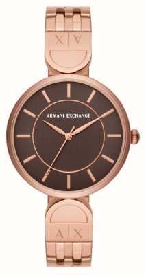 Armani Exchange Esfera marrón para mujer (38 mm)/brazalete de acero inoxidable en tono oro rosa AX5384