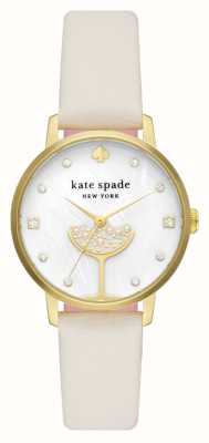 Kate Spade Esfera de nácar Metro (34 mm) / correa de piel blanca KSW1779