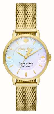 Kate Spade Esfera color pastel arcoíris Metro (34 mm)/brazalete de malla de acero en tono dorado KSW1789