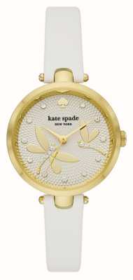 Kate Spade Esfera de libélula color crema Holland (34 mm) / correa de cuero blanca KSW1790