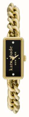 Kate Spade Esfera con logo negro Rosedale (10 mm) y pulsera de acero inoxidable con cadena en tono dorado KSW1793