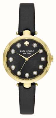 Kate Spade Esfera de perlas negras Holland (34 mm) / correa de cuero negra KSW1808