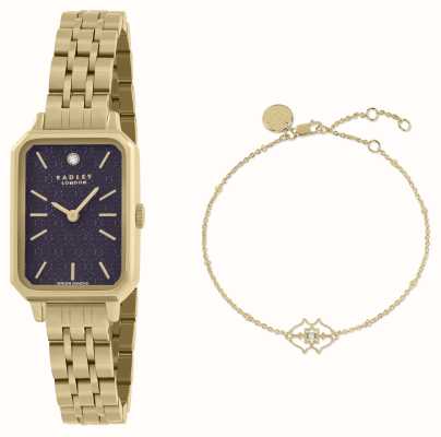 Radley Conjunto de reloj y pulsera rectangulares con diamantes auténticos chapados en oro Selby (20 mm) RY4632-SET