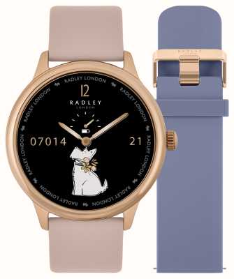 Radley Reloj inteligente para llamadas Serie 19 (42 mm) con correa intercambiable de cuero rosa y silicona vaquera RYS19-2130-SET