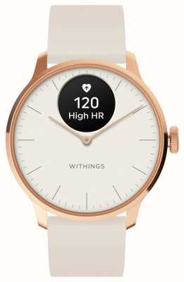 Withings Scanwatch light: reloj inteligente híbrido (37 mm) con esfera blanca y correa deportiva premium en oro rosa y blanca HWA11-MODEL 1-ALL-INT