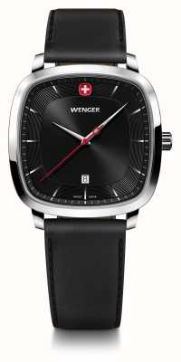 Wenger Reloj clásico vintage para hombre (37 mm) con esfera negra y correa negra para bicicleta inteligente 01.1921.105