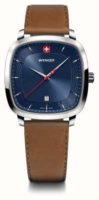 Wenger Reloj clásico vintage para hombre (37 mm) con esfera azul y correa marrón para smartcycle 01.1921.106