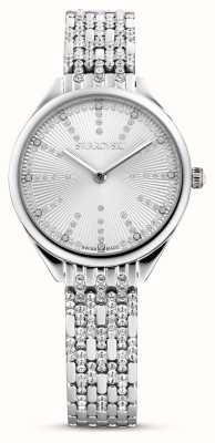 Swarovski Reloj de pulsera de acero inoxidable con esfera plateada y engaste de cristales para mujer (30 mm) 5610490