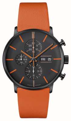Junghans Forma un cronoscopio (43 mm) esfera negra y naranja / correa de cuero naranja 27/4370.01