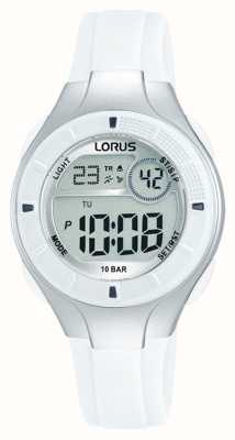 Lorus Reloj digital multifunción para niños con esfera digital de 100 m (31 mm) y correa de pu blanca R2349PX9