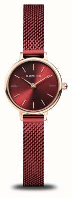 Bering Reloj clásico para mujer (22 mm) con esfera roja y pulsera de malla de acero inoxidable roja. 11022-363