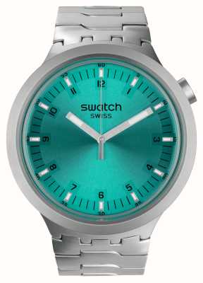Swatch Gran ironía audaz color aguamarina brillante (47 mm) esfera turquesa/brazalete de acero inoxidable SB07S100G