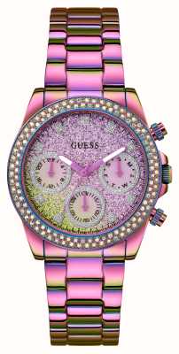 Guess Reloj de mujer sol (38 mm) con esfera rosa brillante y pulsera de acero inoxidable rosa GW0483L5