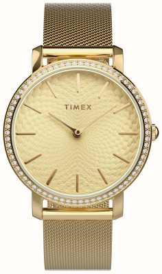 Timex Esfera dorada (34 mm) para mujer/pulsera de malla de acero en tono dorado TW2V52200