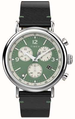 Timex Reloj Waterbury Chrono para hombre (41 mm) con esfera verde y correa de piel marrón. TW2V71000