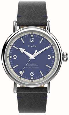 Timex Reloj Waterbury (40 mm) para hombre con esfera azul y correa de piel negra. TW2V71300