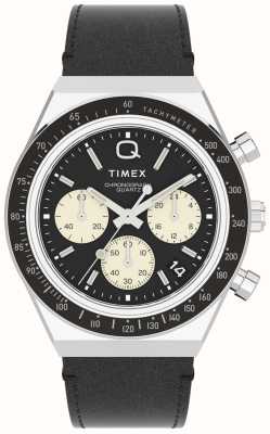 Timex Cronógrafo inspirado en Q diver (40 mm) con esfera negra y correa de cuero negra TW2V42700