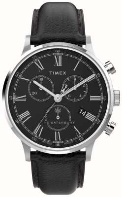 Timex Reloj Waterbury Classic para hombre (40 mm) con esfera negra y correa de piel negra. TW2U88300