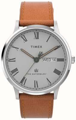 Timex Esfera gris Waterbury (40 mm) para hombre/correa de piel color canela TW2V73600