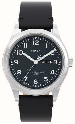 Timex Reloj Waterbury (39 mm) para hombre con esfera negra y correa de piel negra. TW2W14700