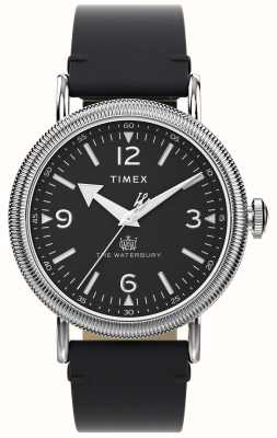 Timex Reloj Waterbury (40 mm) para hombre con esfera negra y correa de piel negra. TW2W20200