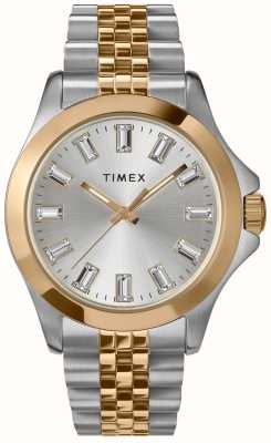 Timex Esfera plateada kaia (38 mm) para mujer/brazalete de acero inoxidable de dos tonos TW2V79700