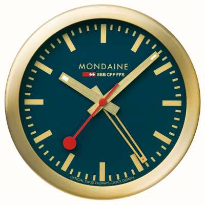 Mondaine Reloj despertador Sbb con segundero amplio (12,5 cm), esfera azul y caja de aluminio en tono dorado A997.MCAL.46SBG.1