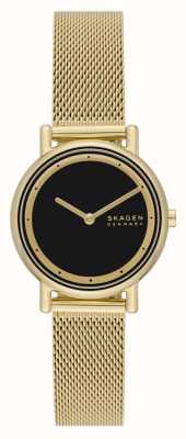 Skagen Reloj signatur lille (30 mm) para mujer con esfera negra y pulsera de malla de acero en tono dorado SKW3111