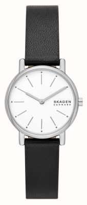 Skagen Reloj signatur lille (30 mm) para mujer con esfera blanca y correa de piel negra SKW3120