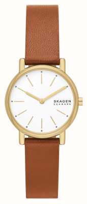 Skagen Reloj signatur lille (30 mm) para mujer con esfera blanca y correa de piel marrón SKW3121