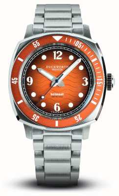 Duckworth Prestex Reloj Belmont para hombre (42 mm) con esfera naranja y pulsera de acero inoxidable. D328-05-ST