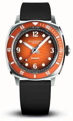 Duckworth Prestex Reloj Belmont para hombre (42 mm) con esfera naranja y correa de caucho negra. D328-05-AR