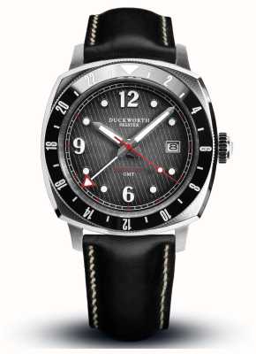 Duckworth Prestex Reloj Rivington gmt (42 mm) para hombre con esfera negra y correa de piel negra. D489-01-A