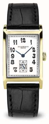 Duckworth Prestex Edición limitada Centenary en oro de 18 quilates (24 mm), esfera rectangular blanca y correa de piel negra. D100-02-A
