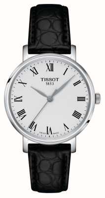 Tissot Reloj de mujer Everytime (34 mm) con esfera plateada y correa de piel negra. T1432101603300