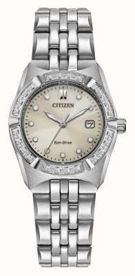 Citizen Corso eco-drive (28 mm) para mujer con esfera color champán y brazalete de acero inoxidable EW2710-51X
