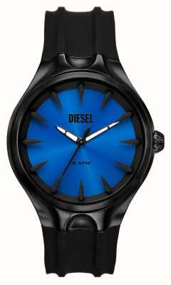 Diesel Esfera azul aerodinámica (44 mm) para hombre/correa de silicona negra DZ2203