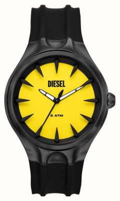 Diesel Esfera amarilla vert (44 mm) para hombre/correa de silicona negra DZ2201