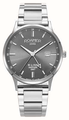 Roamer Esfera gris R-line gmt (43 mm) / brazalete de acero inoxidable intercambiable y correa de cuero negra 990987 41 55 05