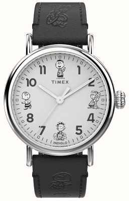Timex Dibujo de maní estándar (40 mm) esfera blanca / correa de cuero negra TW2W45900