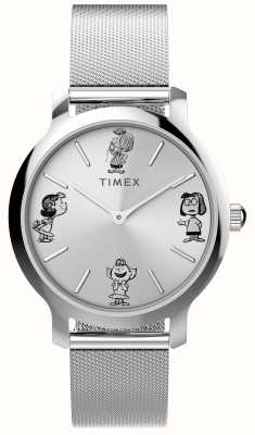 Timex Transcend Peanuts Sketch (31 mm) esfera plateada/brazalete de malla de acero inoxidable TW2W46000