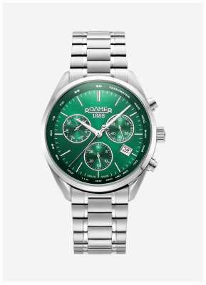 Roamer Reloj pro crono para hombre (42 mm) con esfera verde y pulsera de acero inoxidable 993819 41 75 20