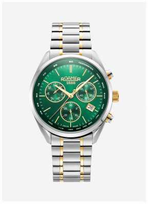 Roamer Reloj pro crono para hombre (42 mm) con esfera verde y brazalete de acero inoxidable de dos tonos 993819 47 75 20